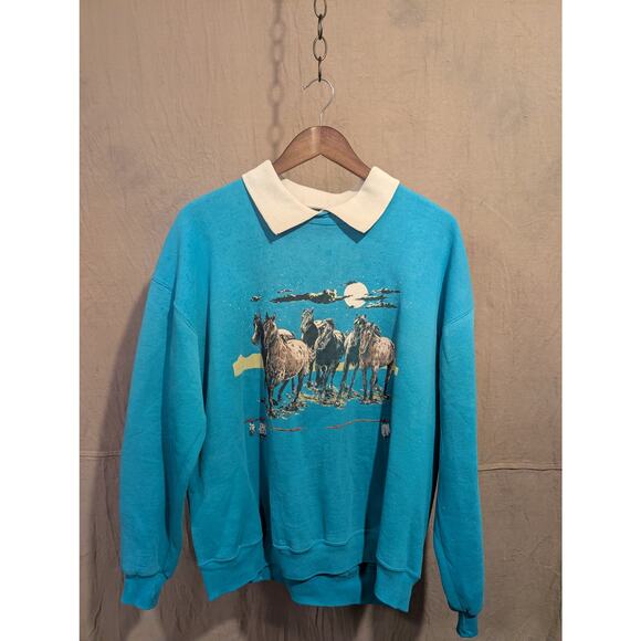Vintage 1990 Running Horses Sweatshirt Pullover XL Jerzees WMNS - Picture 5 of 6
